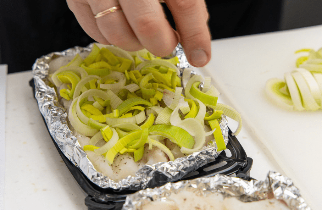 Add the leek topping