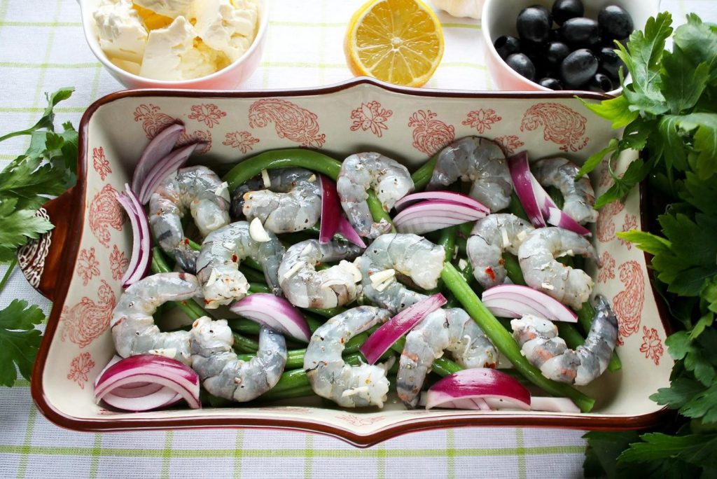 Best Baked Shrimp with 128 kcal Add shrimp and onions